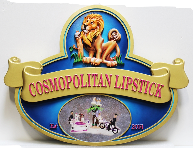S28001 - Beautiful and Elegant Carved 3-D Bas-relief  Sign for Cosmopolitan Lipstick, with Lion and Mouse as Artwork 