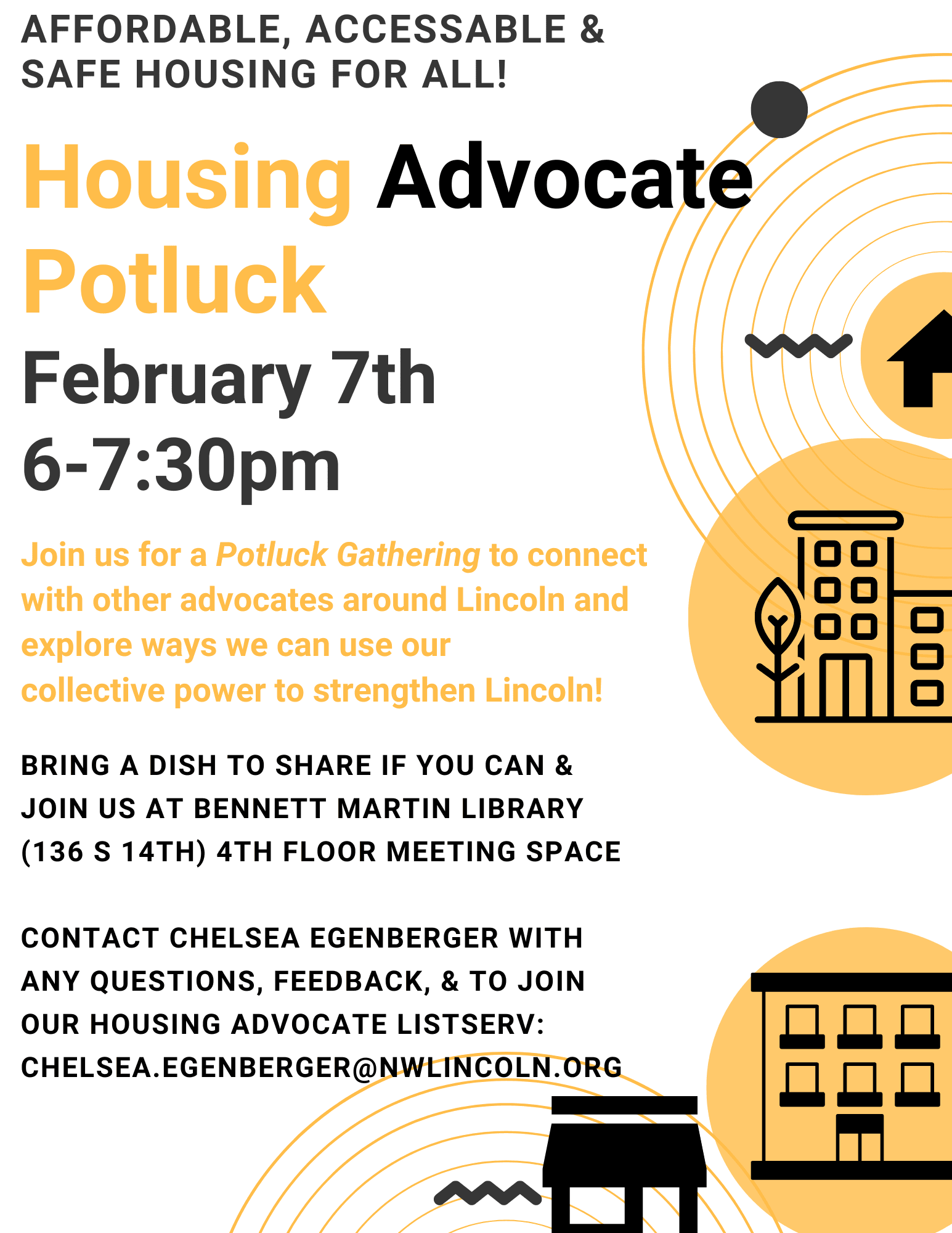 Housing Advocate Potluck for Affordable, Accessible, Safe Housing for All!