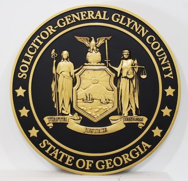HP-1562 - Carved 3-D Bas-Relief Plaque of the Seal of the Solicitor General of Glynn County,  State of Georgia
