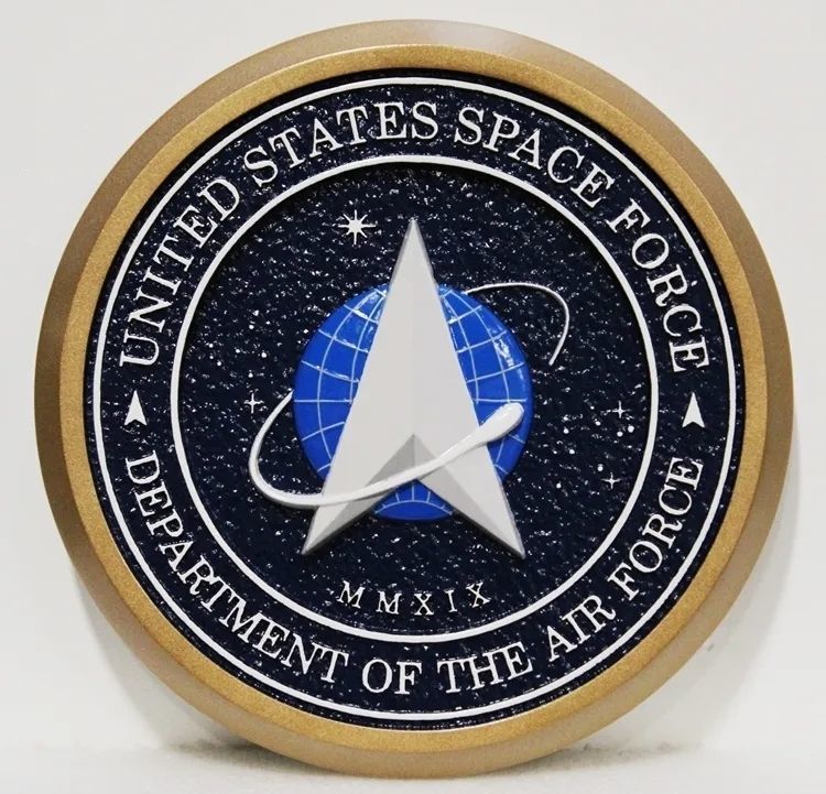IP-1187 - Carved 3-D Bas-Relief Mahogany Plaque of the Seal of the US Space Force (USSF)