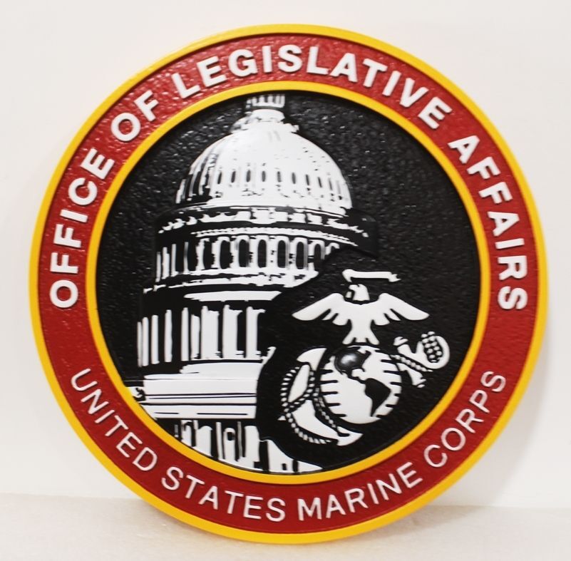 KP-2010 - Carved 2.5-D Multi_level Arist-Painted Wall Plaque of thje Seal of US Marine Corps Office of Legislative Affairs 