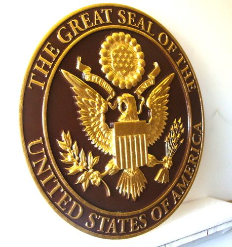 U30047A- Gold Leaf on Bronze, Great Seal of the USA, Wall Plaque (side view)