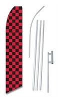 Checkered Red & Black Swooper/Feather Flag + Pole + Ground Spike