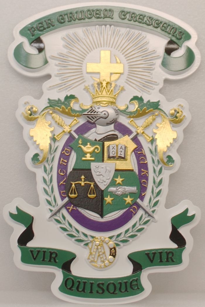 SP-1085 - Carved Wall Plaque of the Coat-of-Arms / Crest for Lambda Chi Alpha Fraternity, Gold and Silver Leaf Gilded