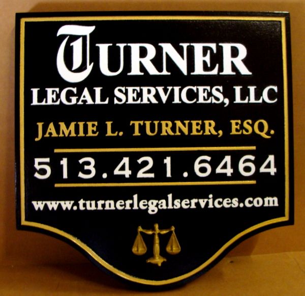 A10128A - Carved 3-D Legal Services Sign, Black , Gold & White
