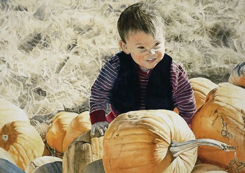 Pumpkin Hunt - watercolor, 24" x 28"