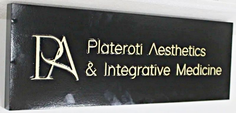 B11099A - Carved Engraved HDU Sign for "Plateroti Aesthetics & Integrative Medicine"