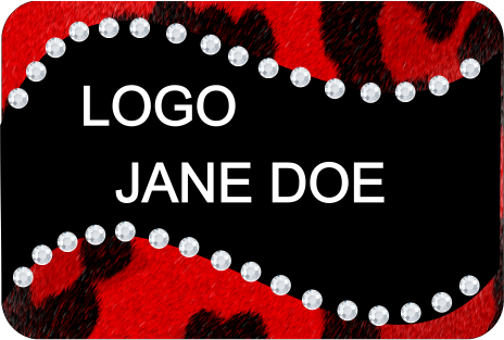 RED ANIMAL PRINT BLING NAME BADGE