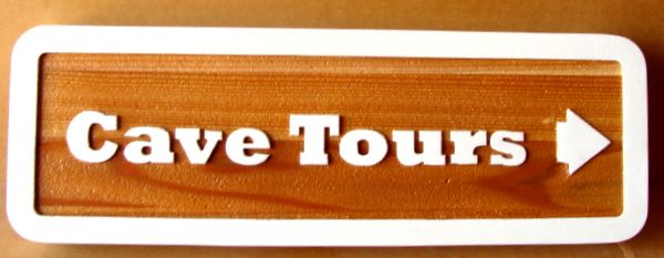 G16354 - Outdoor Cedar Directional Sign with Outline Letters and Arrow for Cave Tours