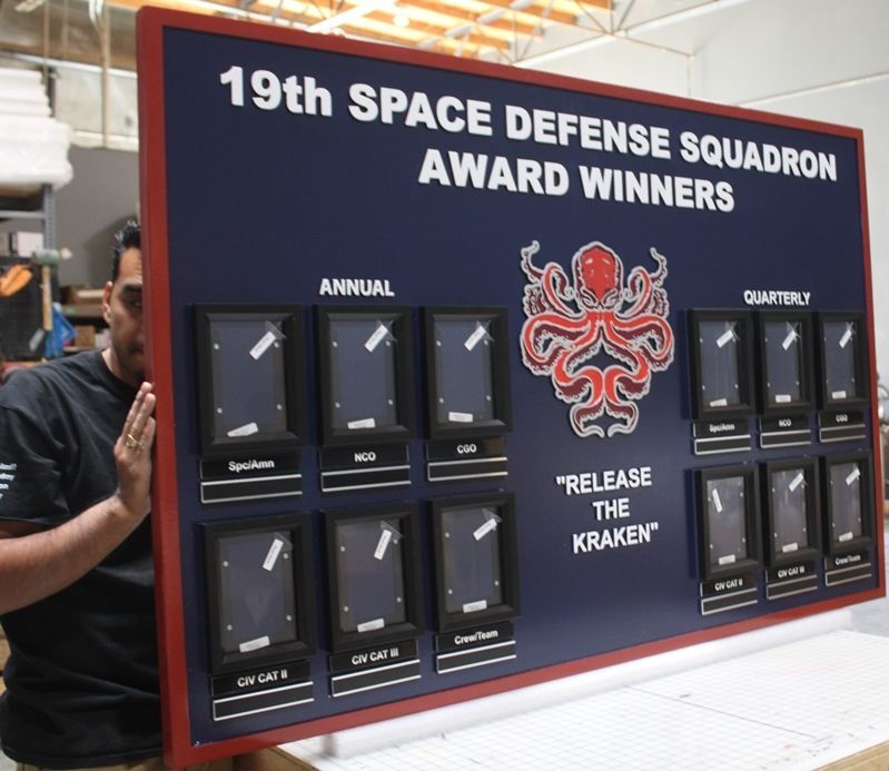 SB1044 - Annual and Quarterly Award  Board for the 19th Space Defense Squadron Award Winners  (side view)