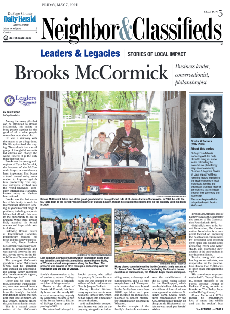 Brooks McCormick's Legacy for DuPage County, including co-founding DuPage Foundation