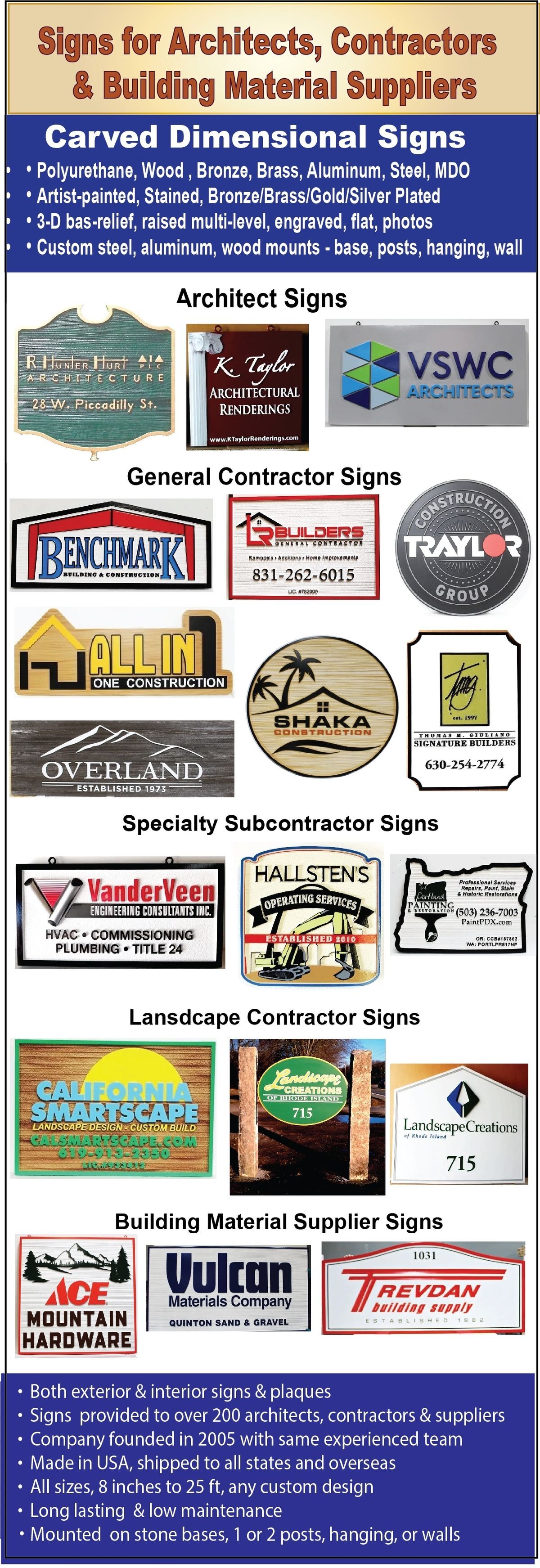 Signs for the building construction contractors