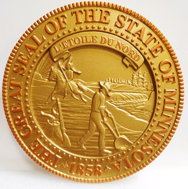 BP-1275 - Carved 3-D Bas-Relief Plaque of the Great Seal of the State of Minnesota