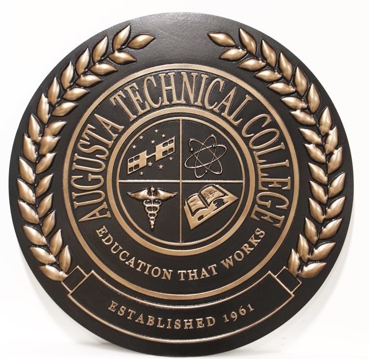RP-1055 - Carved 3-D Bas-Relief Bronze-Plated Plaque of the Seal of the Augusta Technical College