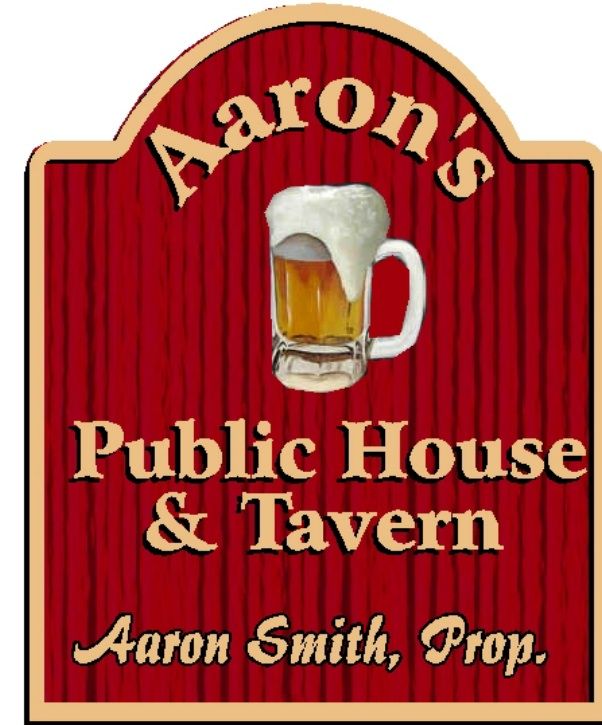 RB27632 - Custom Carved and Sandblasted Wood Grain Home Pub "Aarons' Public House and Tavern" Sign