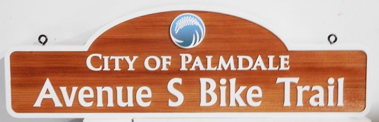 GA16573 - Carved Cedar Wood Sign for the City of Palmdale Bike Trail