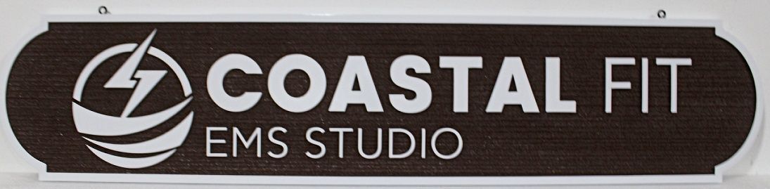 SA28738 - Carved and Sandblasted HDU Sign for "Coastal Fit EMS Studio" with Logo