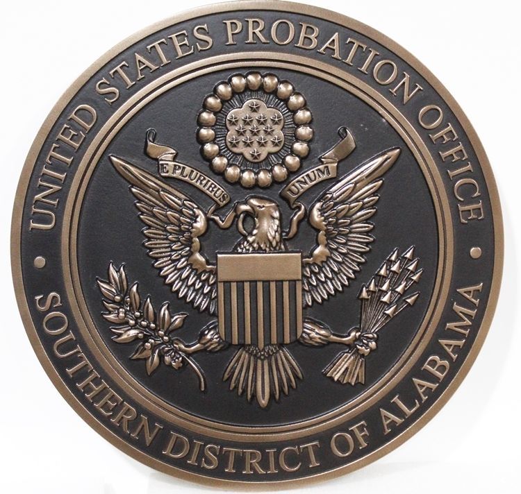 FP-1531  - Carved 3-D Bronze-Plated HDU Plaque   Seal of the United States Probation Office, Southern District of Alabama