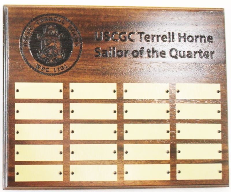 SB1159 -  Carved Mahogany Sailor-of-the-Quarter Award Board for  the US Coast Guard  Cutter Terrell Horne