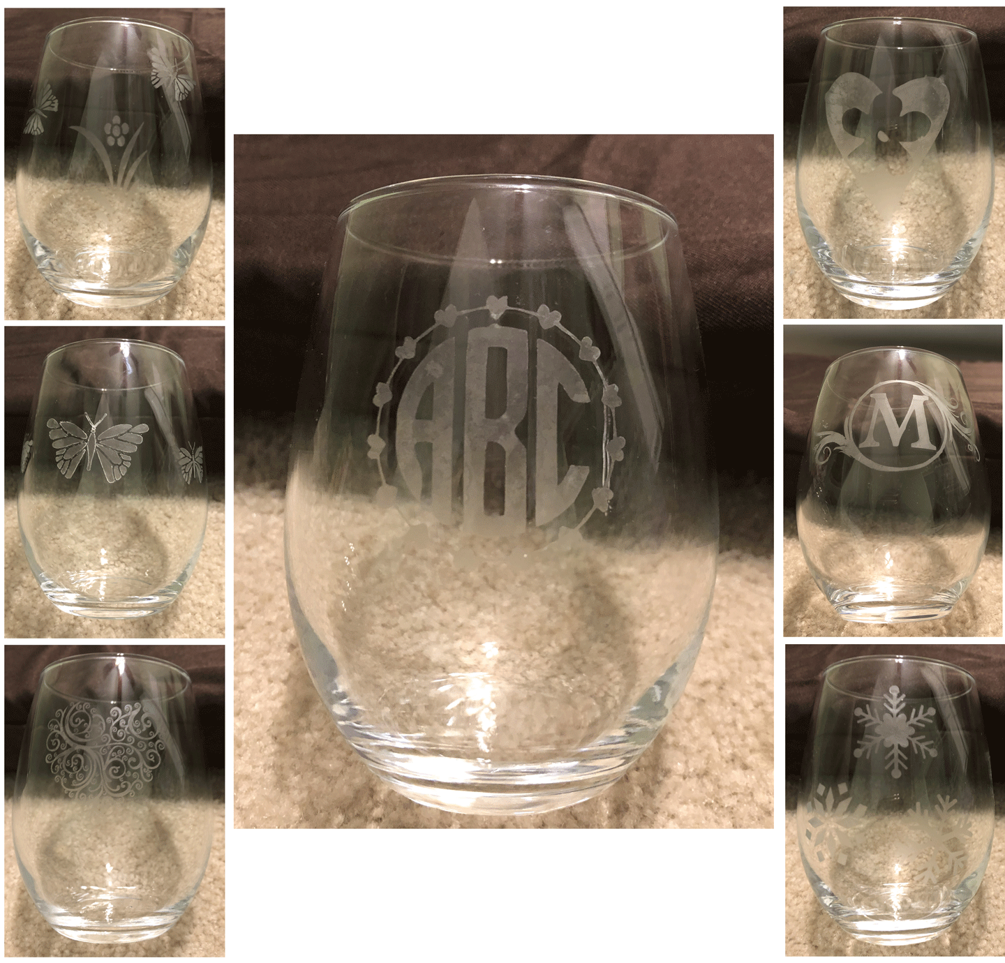 Stemless Wine Glasses - with Custom Etching  (IA-GV)
