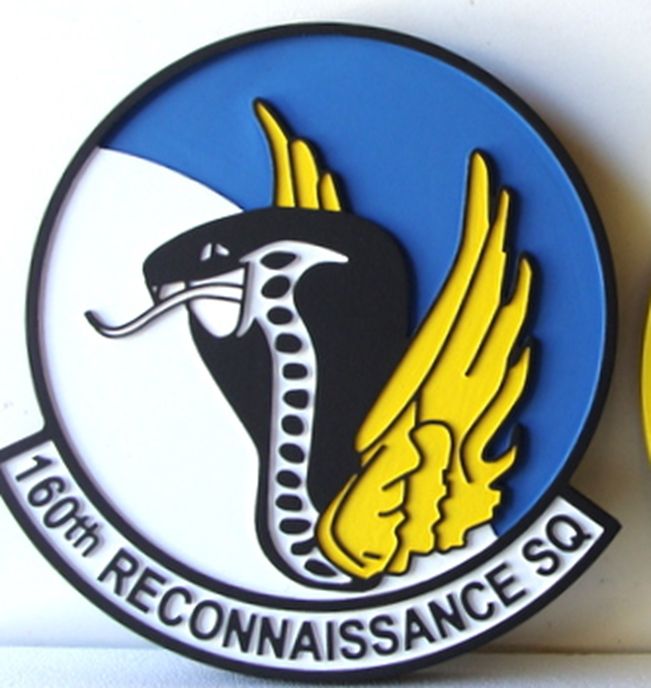LP-4660 - Carved Round  Plaque of the Crest of the 160th  Reconnaissance Squadron,  Artist Painted