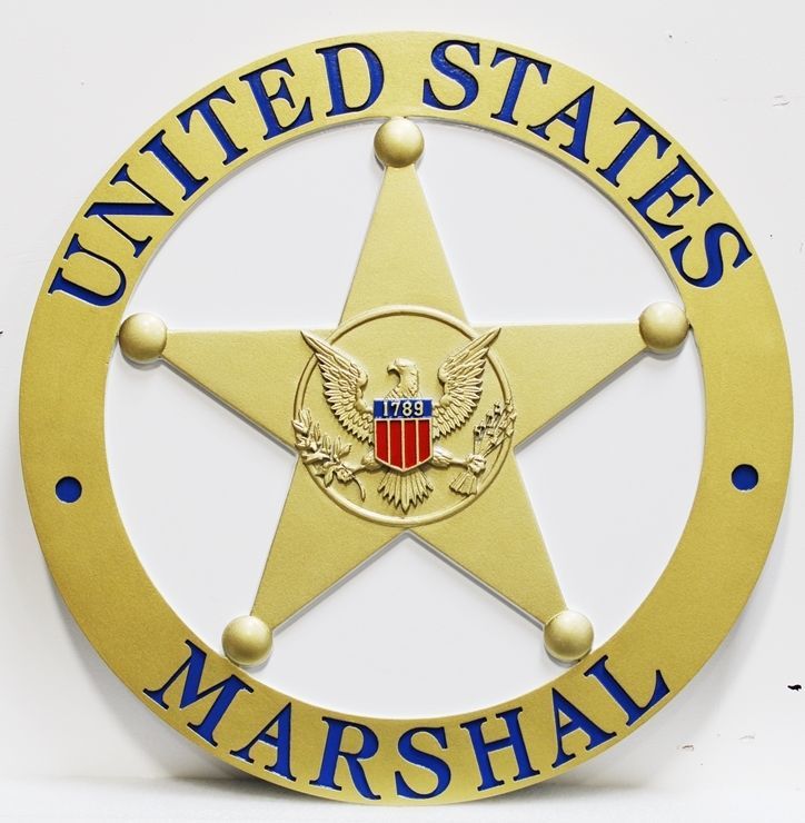 PP-1786 - Carved 3-D HDU Plaque of the  Badge of a United States Marshall