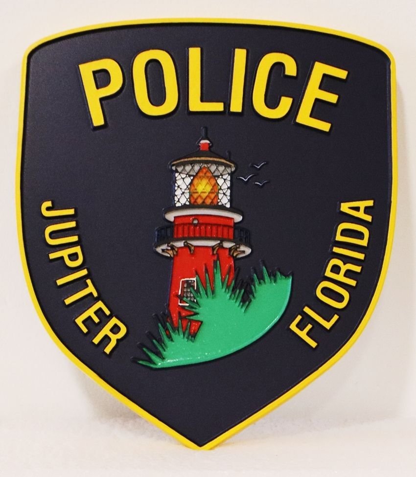 PP-2493  - Carved Plaque of the Shoulder Patch of the Police Department of the City of Jupiter, Florida