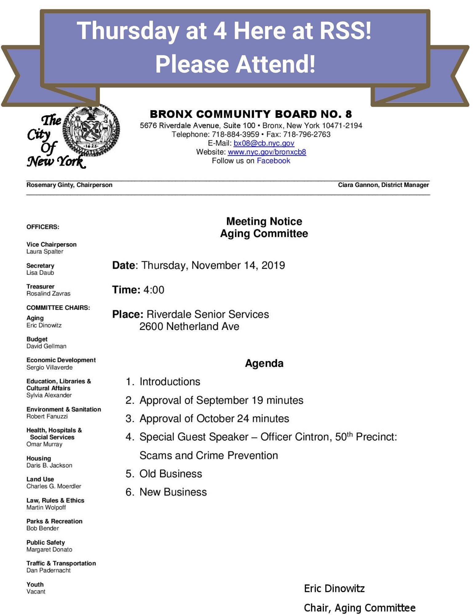 Community Board 8 Aging Committee Meeting