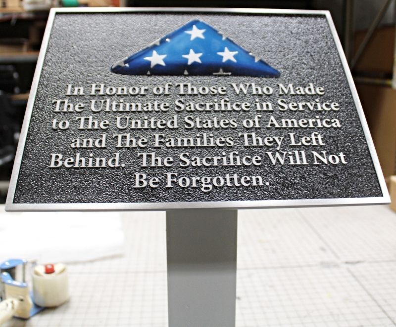ZP-3065 - Cast Aluminum Memorial Plaque with Folded Flag Tribute