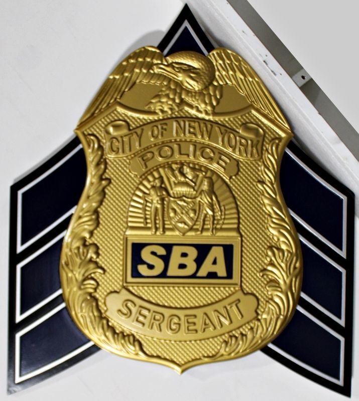 PP-1526 - Carved 3-D Multi-level Plaque of the Badge of a "SBA" Sergeant of New York City, New York