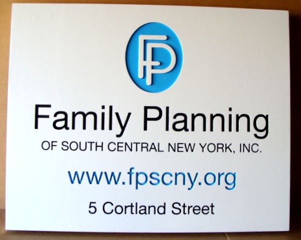 B11236 - Engraved HDU Family Planning Sign with Address, Carved, Raised Logo and Website Address.