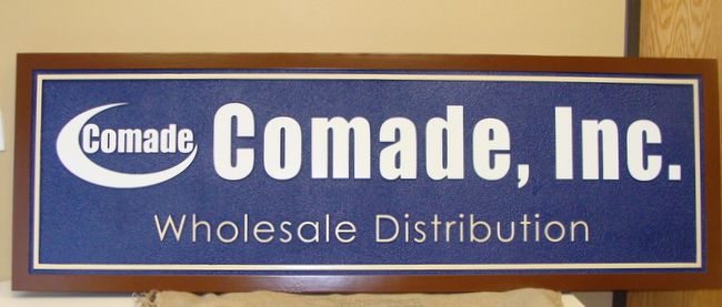 SA28522 - Carved Sign for "Comade, Inc"  Wholesale Distribution Business, Stylized Logo 