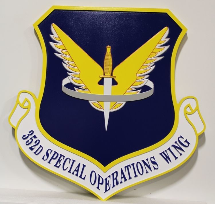 LP-3615 - Carved 2.5-D Multi-Level Raised Relief HDU Plaque of the Crest of the 352nd Special Operations Wing