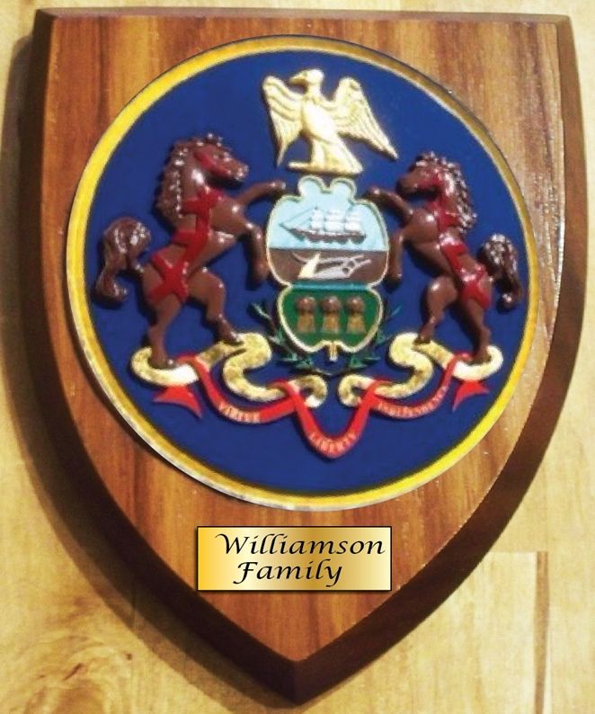 XP-2160 - Carved Shield Wall Plaque of Family Coat-of-Arms / Crest, Gold Leaf Gilded with Cedar Wood 