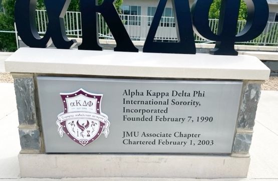 SP-1725 - Engraved Aluminum Plaque for alpha Delta Kappa Phi International Sorority, with Carved Crest/Coat-of-Arms