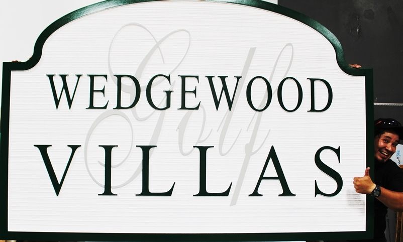 K20356 - Carved 2.5-D Entrance Sign for "Wedgewood Villas - Golf" 