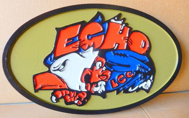 MP-2517 - Carved Plaque of the Crest of a Company "Echo"  of the US Army,  Artist Painted