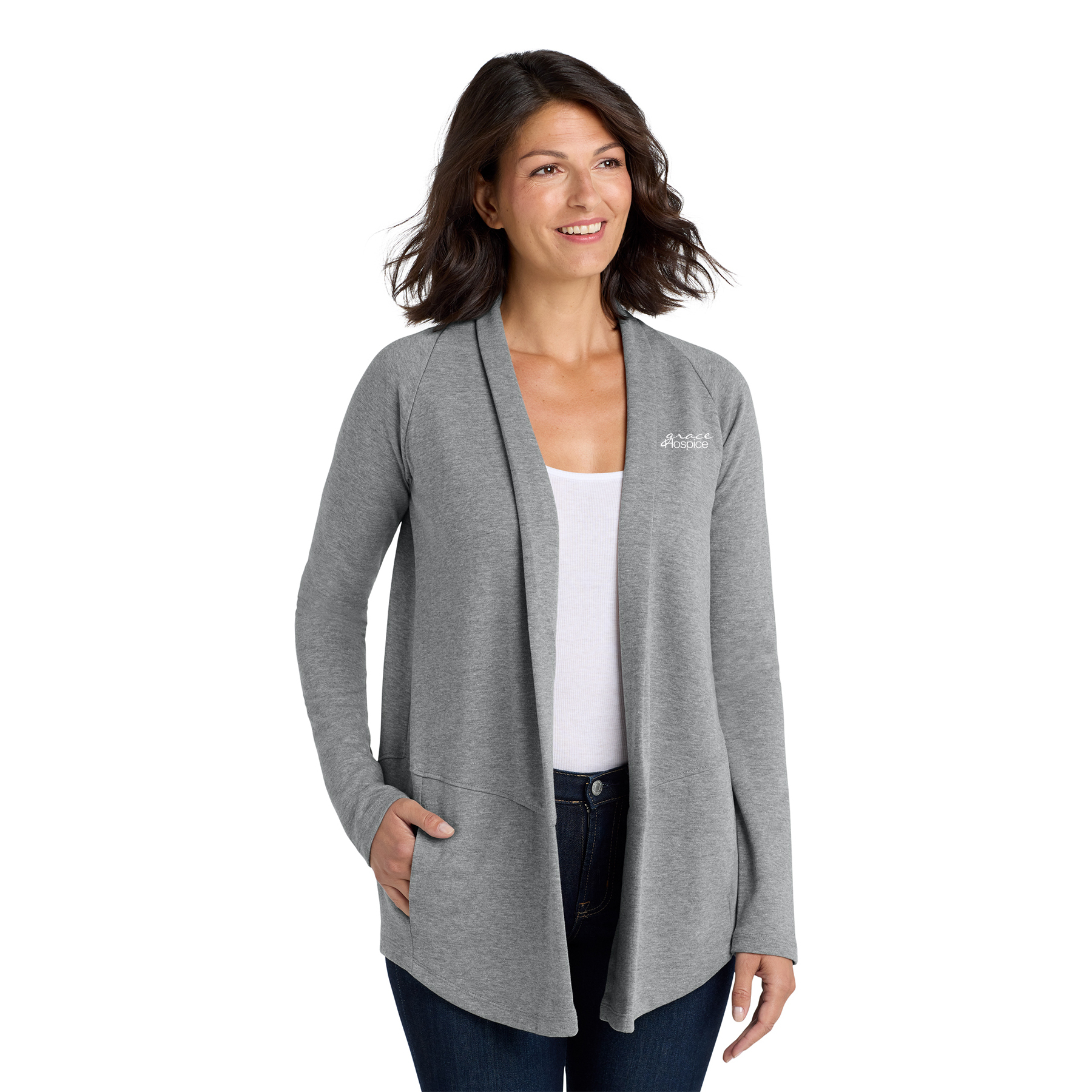 Port Authority® Women's Interlock Cardigan - L807 - Medium Heather Grey/ Charcoal Heather