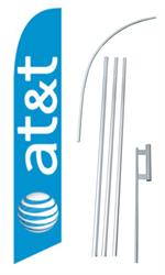 AT&T Wireless Blue Swooper/Feather Flag + Pole + Ground Spike