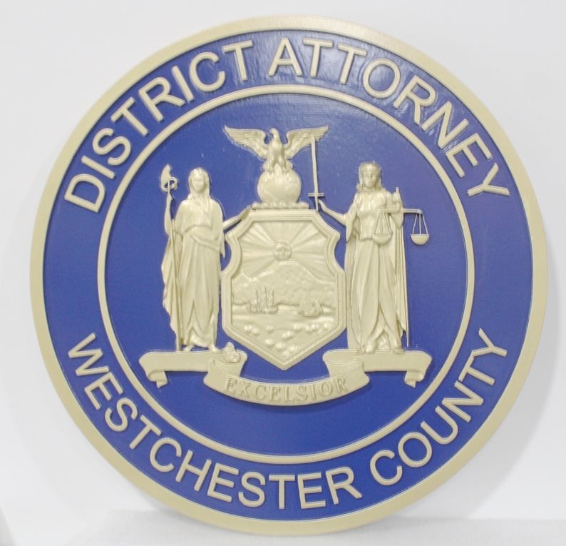 HP-1550 - Carved 3-D Bas-Relief Plaque Seal of the District Attorney, Westchester County, State of New York