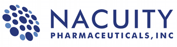 Nacuity Pharmaceuticals logo in blue and white