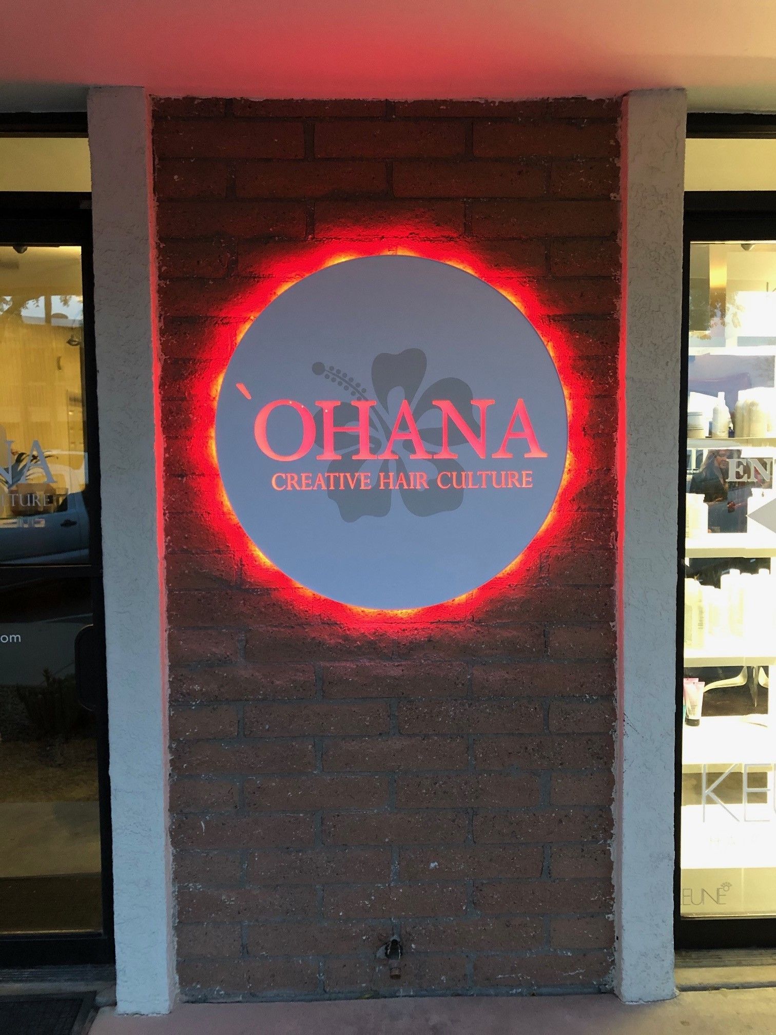 O'Hana Hair Salon Exterior multi-color Logo Sign