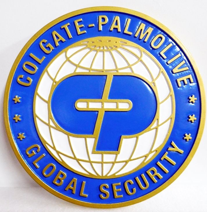 SA28727 - Carved Round High-Density-Urethane (HDU) Sign for 'Colgate-Palmolive Global Security "