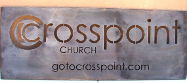 D13122 - Antiqued  Aluminum Church Sign with Cut-out Letters, "Cross-Point"