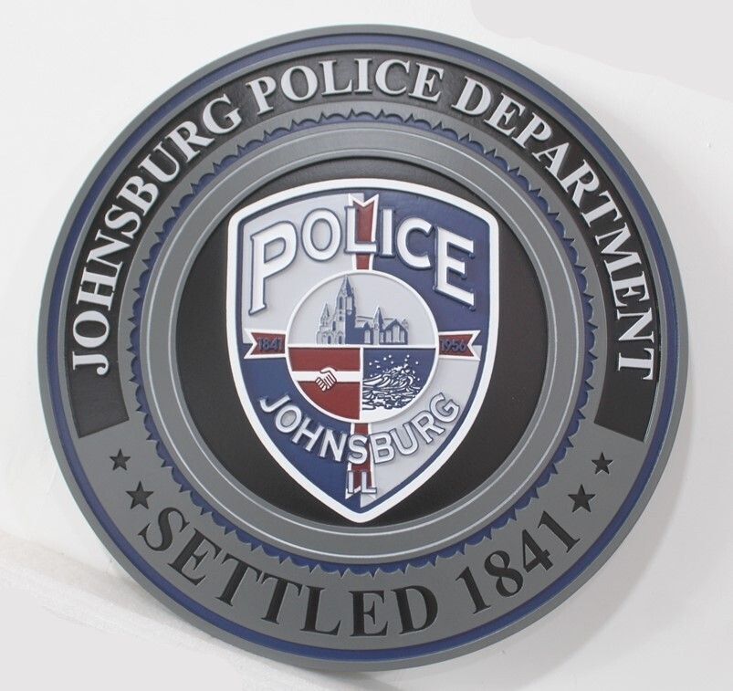 PP-32490- Carved 2.5-D Multi-Level Plaque of the Shoulder Patch of the Johnsburg Police Department, State of Illinois