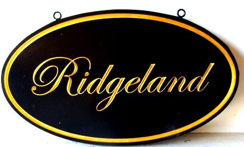 I18106 - Carved Wood Property Name Sign for Country Estate "Ridgewood", with 24K Gold-Leafed Text