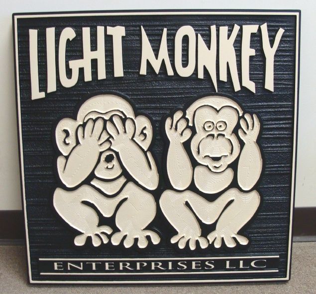 SA28548 - Business Sign for HDU  Sign for "Light Monkey  Enterprises, Inc.", with Two  Monkies