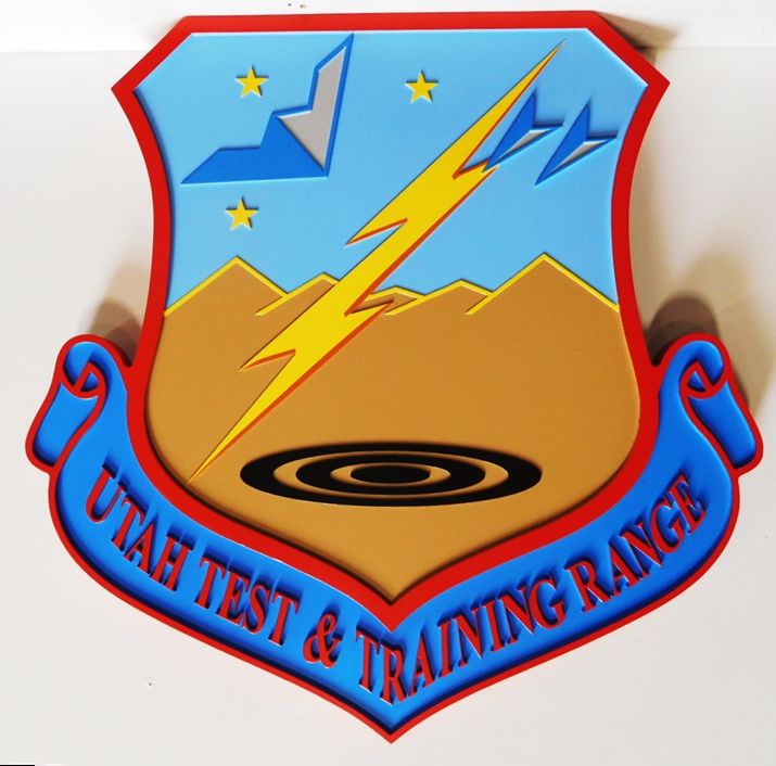 LP-3035- Carved Plaque of the Shield Crest of the Utah Test and Training Range, 2.5-D Artist Painted