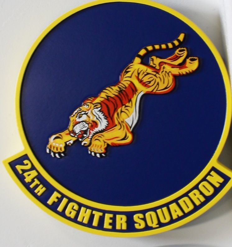 LP-2265 - Carved 2.5-D Multi-Level Raised Relief HDU Plaque of the Crest of the 24th Fighter Squadron