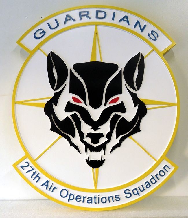 LP-4021 - Carved Round Plaque of the Crest of the 27th Air Operations Squadron "Guardians",  Artist Painted